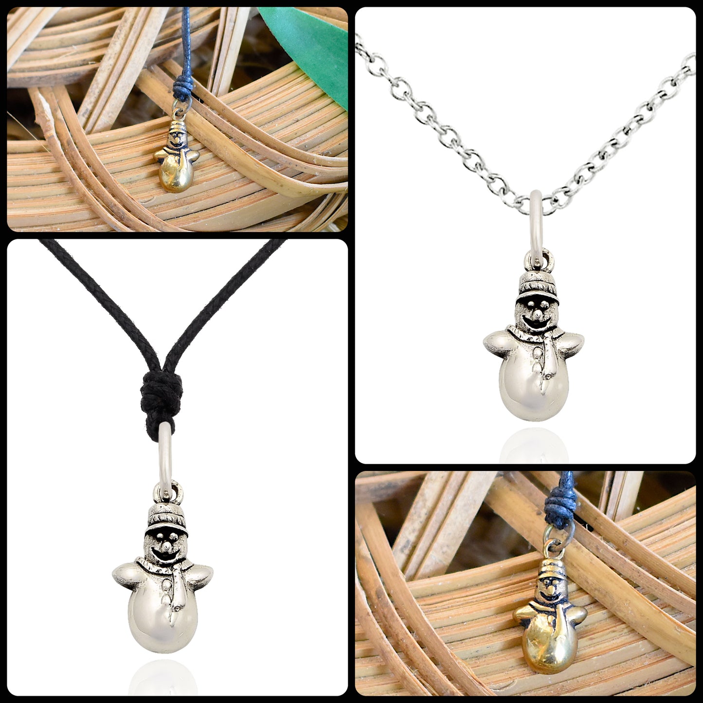 Cute Mini Snowman Frozen 92.5 Sterling Silver Gold Brass Charm Necklace Pendant Jewelry