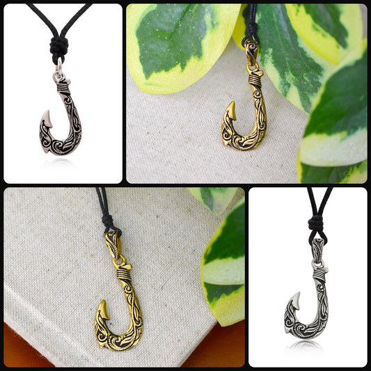 Maori Fishing Hook 92.5 Sterling Silver Pewter Brass Necklace Pendant Jewelry