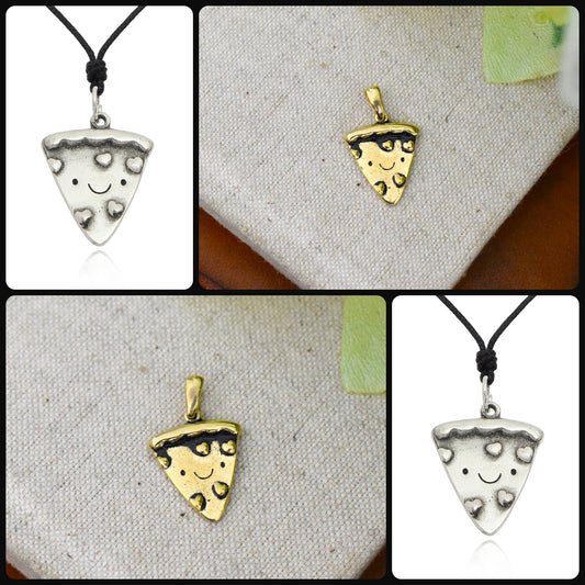 Pizza With Love Silver Pewter Gold Brass Necklace Pendant Jewelry