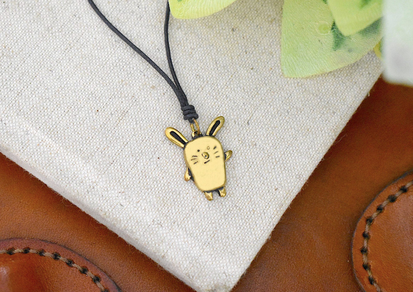 Greeting Rabbit Size M & S Silver Pewter Gold Brass Necklace Pendant Jewelry