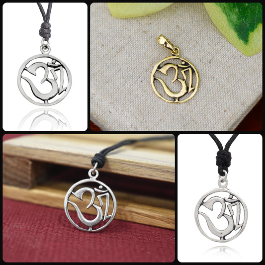 Hindu Aum Ohm Om 92.5 Sterling Silver Pewter Brass Charm Necklace Pendant Jewelry