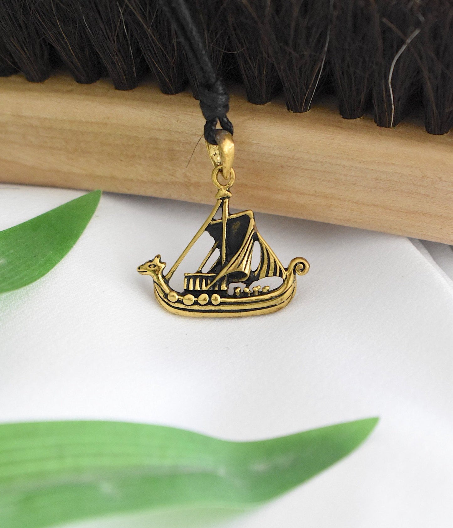 Viking Boat 92.5 Sterling Silver Gold Brass Charm Necklace Pendant Jewelry