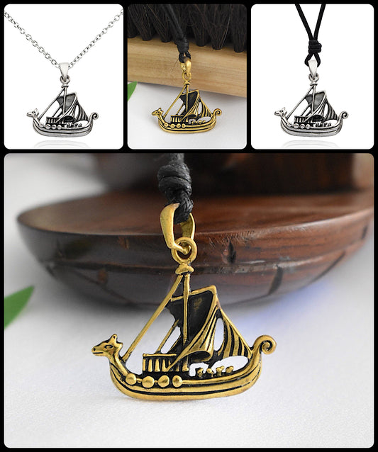 Viking Boat 92.5 Sterling Silver Gold Brass Charm Necklace Pendant Jewelry