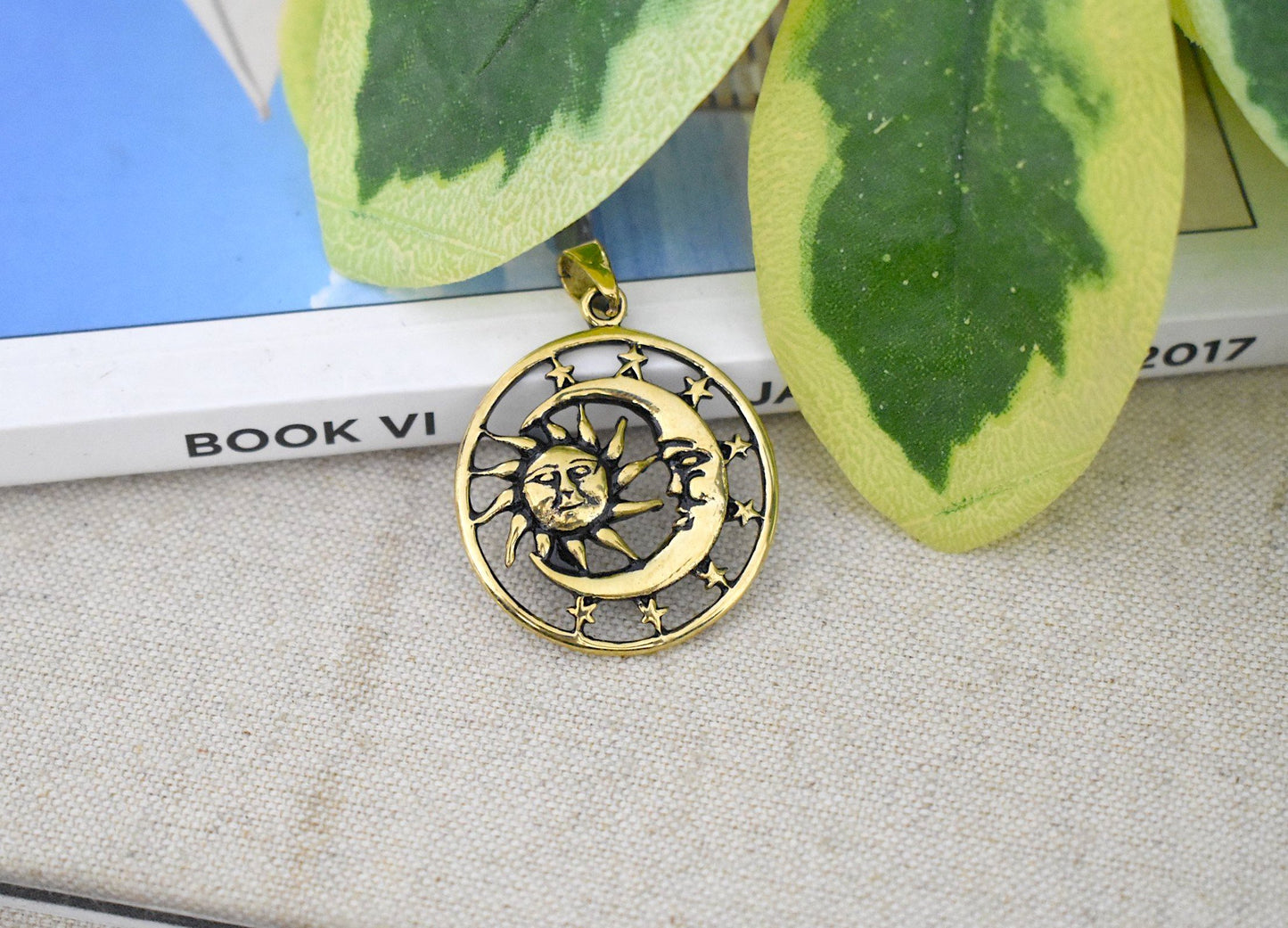 Sun Moon Ying Yang 92.5 Sterling Silver Pewter Brass Charm Necklace Pendant Jewelry