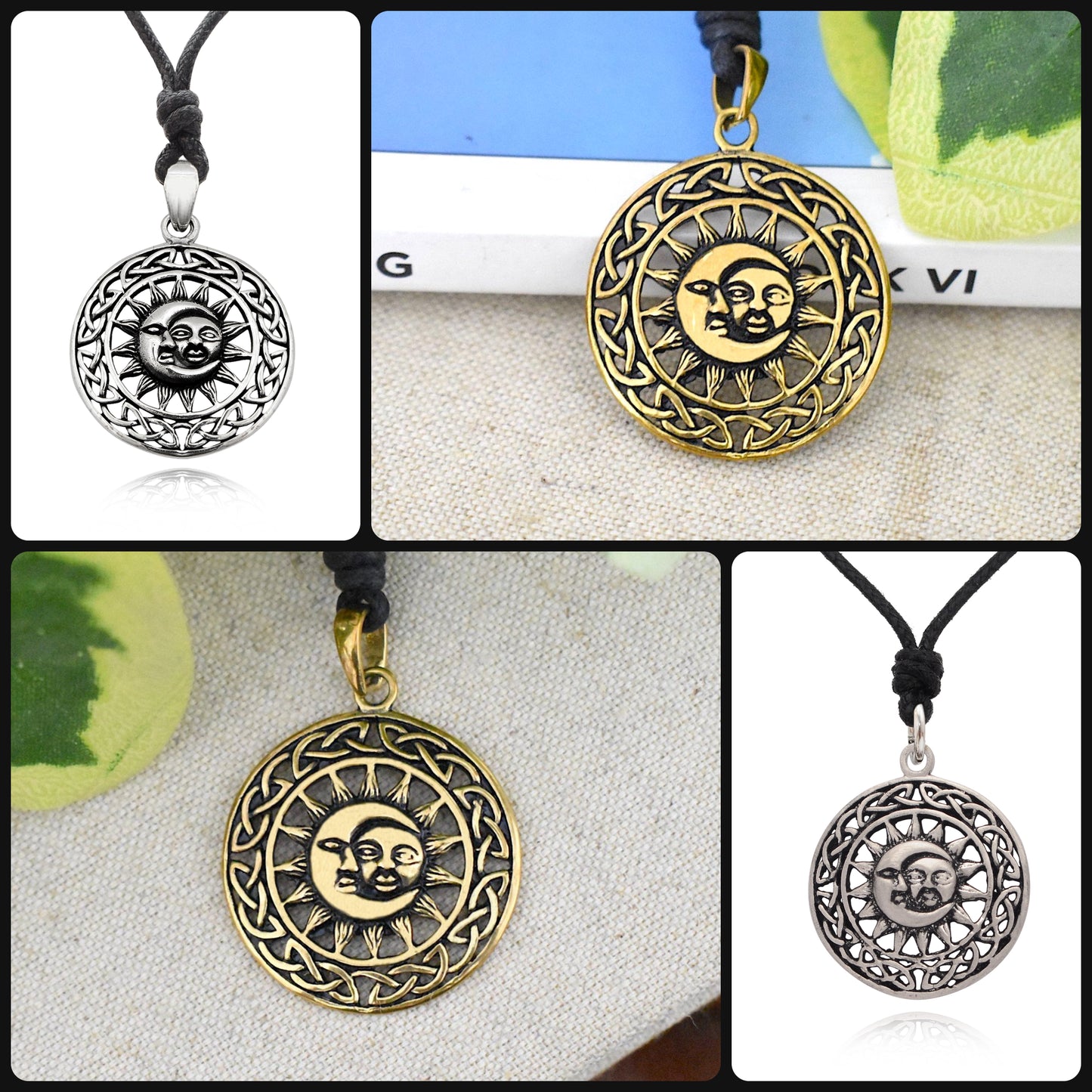 Sun & Moon Ying Yang 92.5 Sterling Silver Pewter Brass Charm Necklace Pendant Jewelry