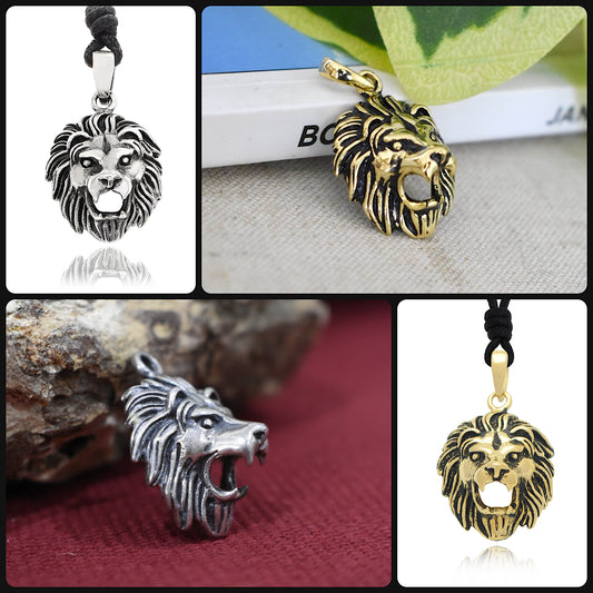 Lion Head 92.5 Sterling Silver Gold Brass Charm Necklace Pendant Jewelry