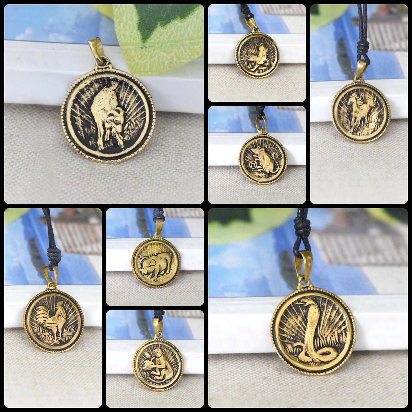 Chinese Year Of Zodiac Gold Brass Charm Necklace Pendant Jelwery