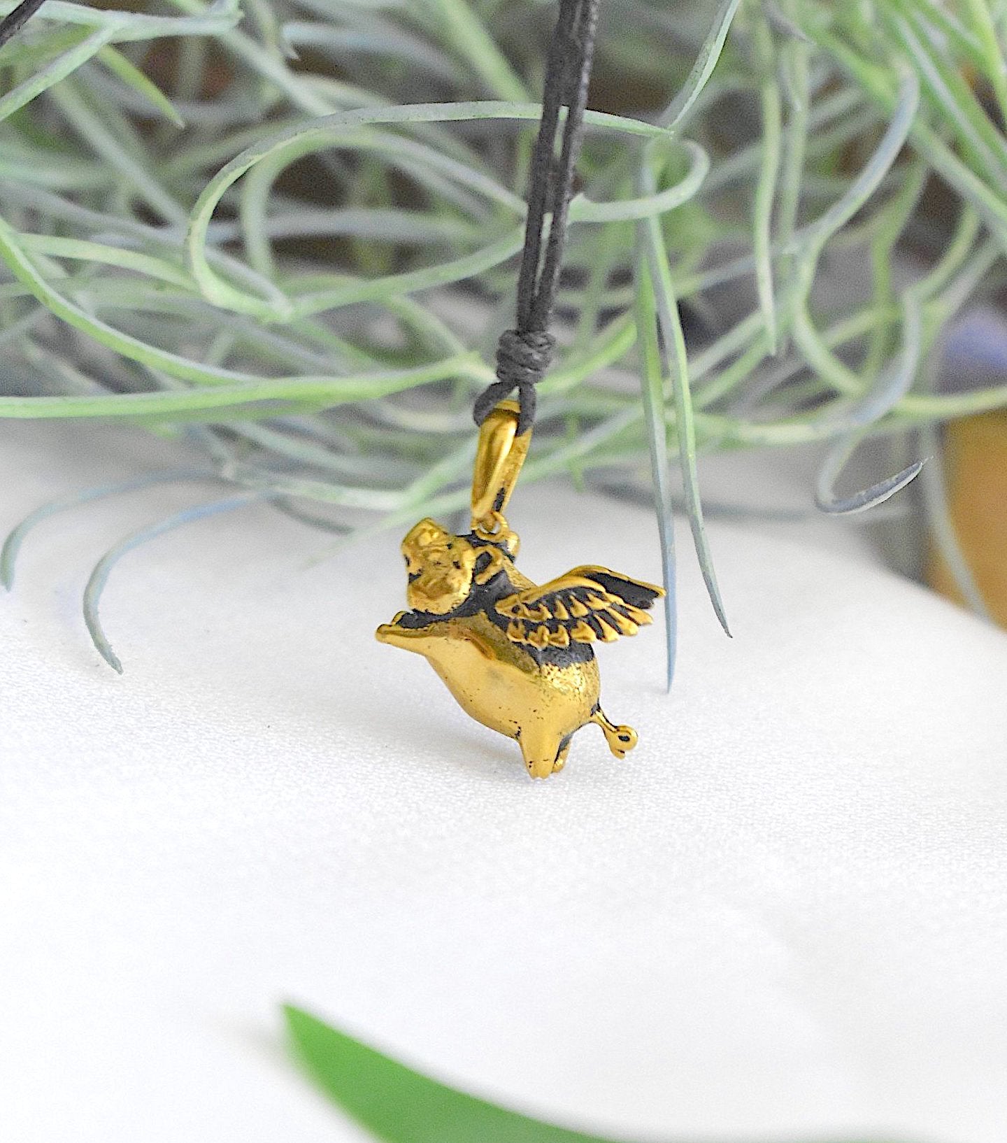 Flying Pig With Hog Wings 92.5 Sterling Silver Gold Brass Charm Necklace Pendant Jewelry