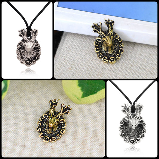 Deer With Round Rose Frame 92.5 Sterling Silver Pewter Brass Charm Necklace Pendant Jewelry