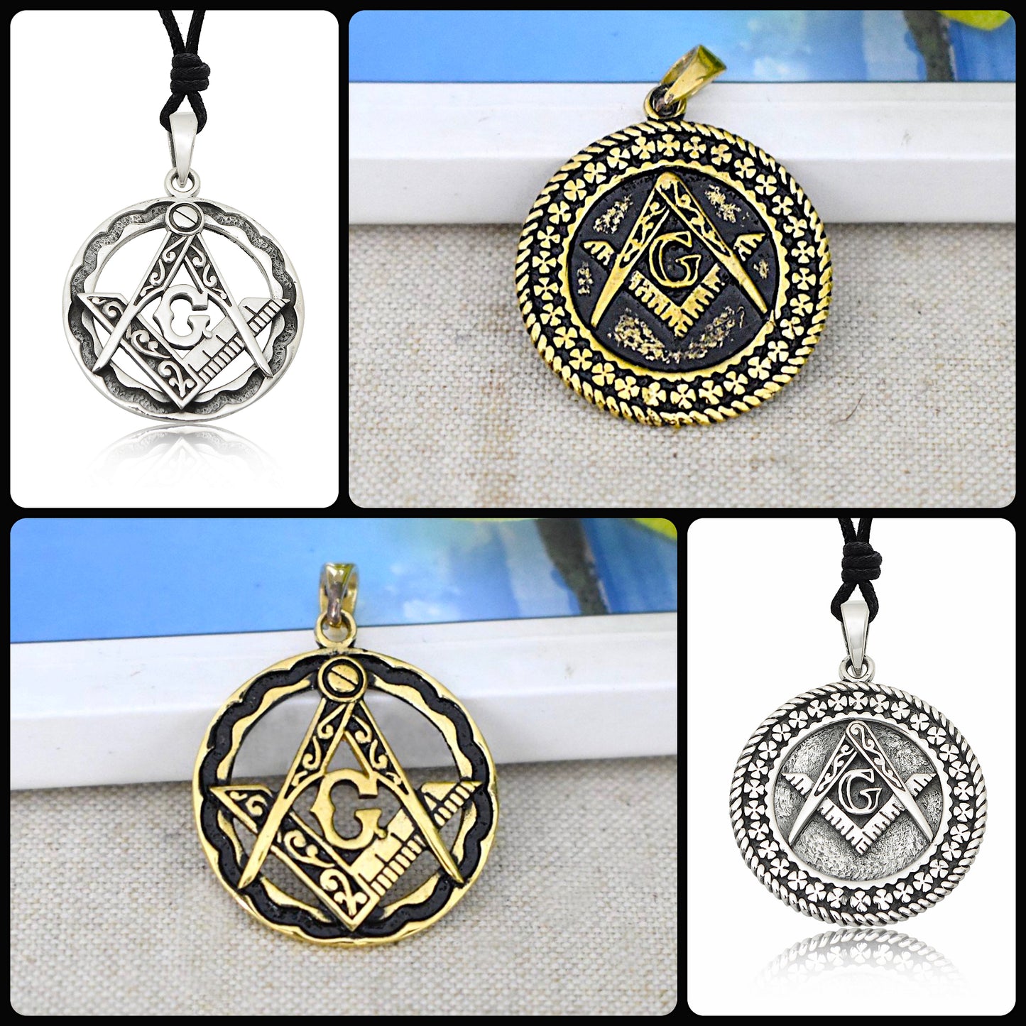 Freemasonry 92.5 Sterling Silver Brass Charm Necklace Pendant Jewelry