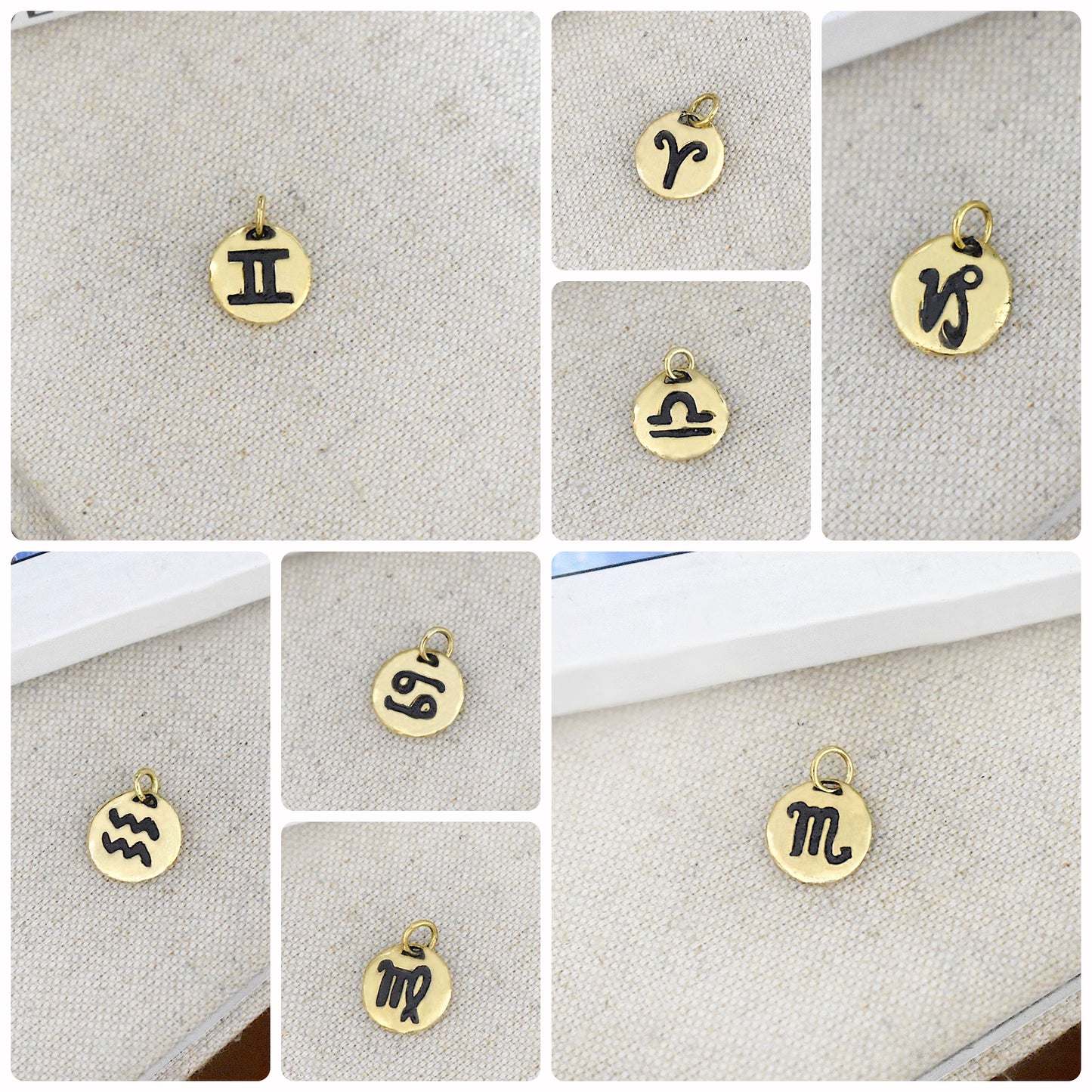 Astrology Gold Brass Charm Necklace Pendant Horoscope Zodiac