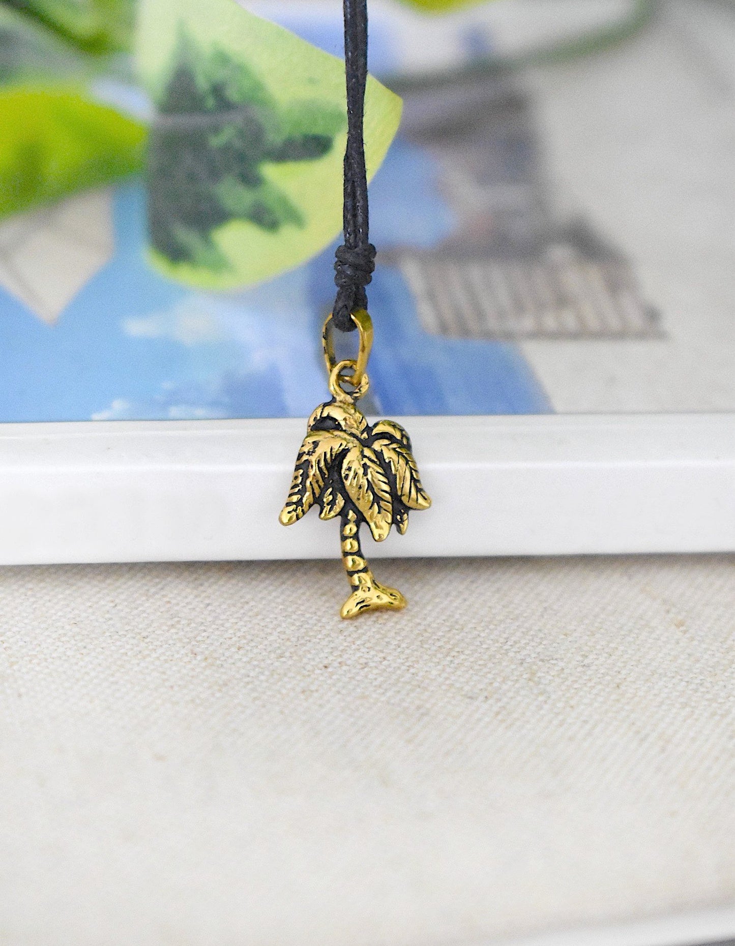 Mini Coconut Tree Sterling Silver Pewter Gold Brass Necklace Pendant Jewelry