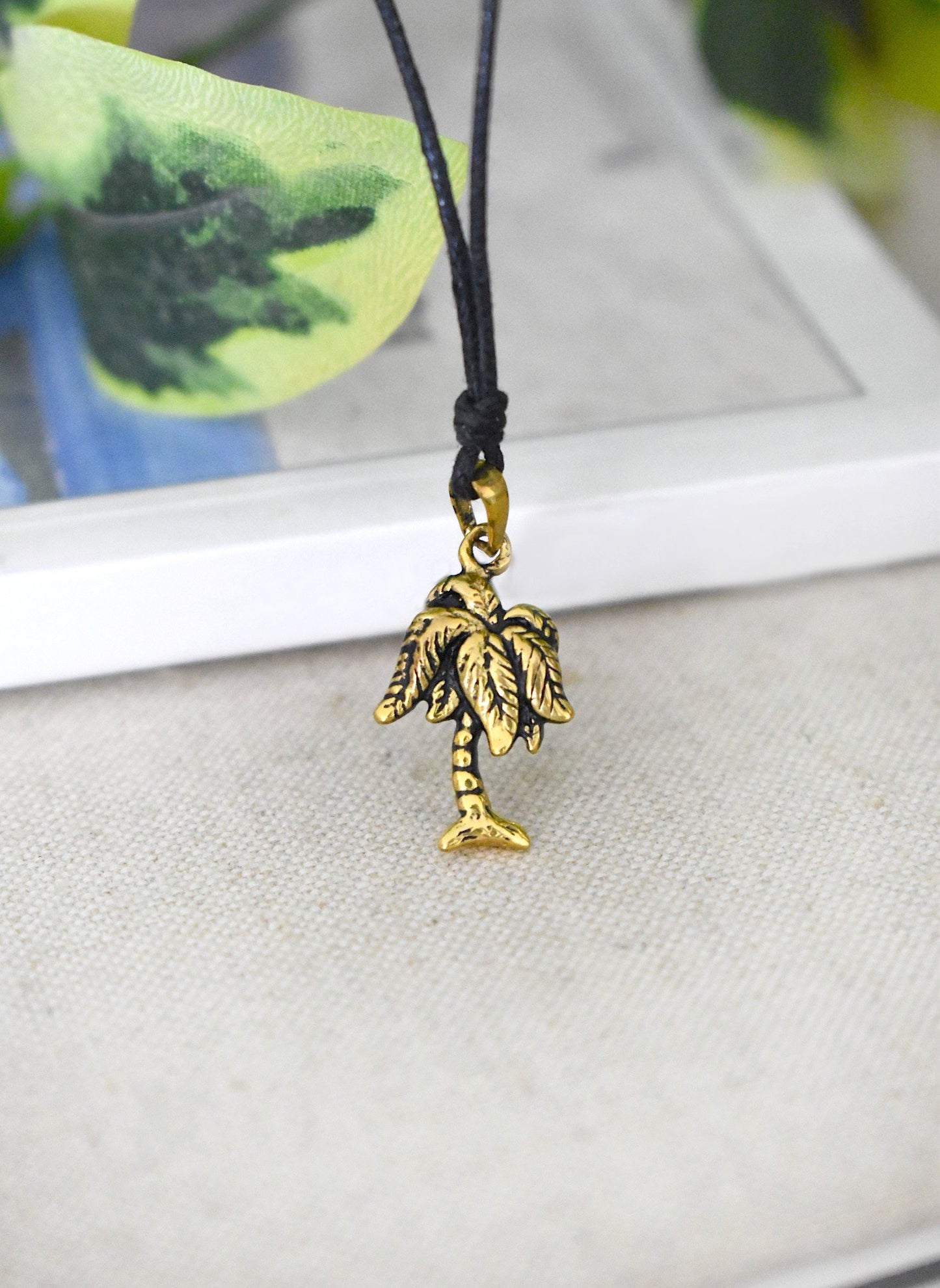 Mini Coconut Tree Sterling Silver Pewter Gold Brass Necklace Pendant Jewelry