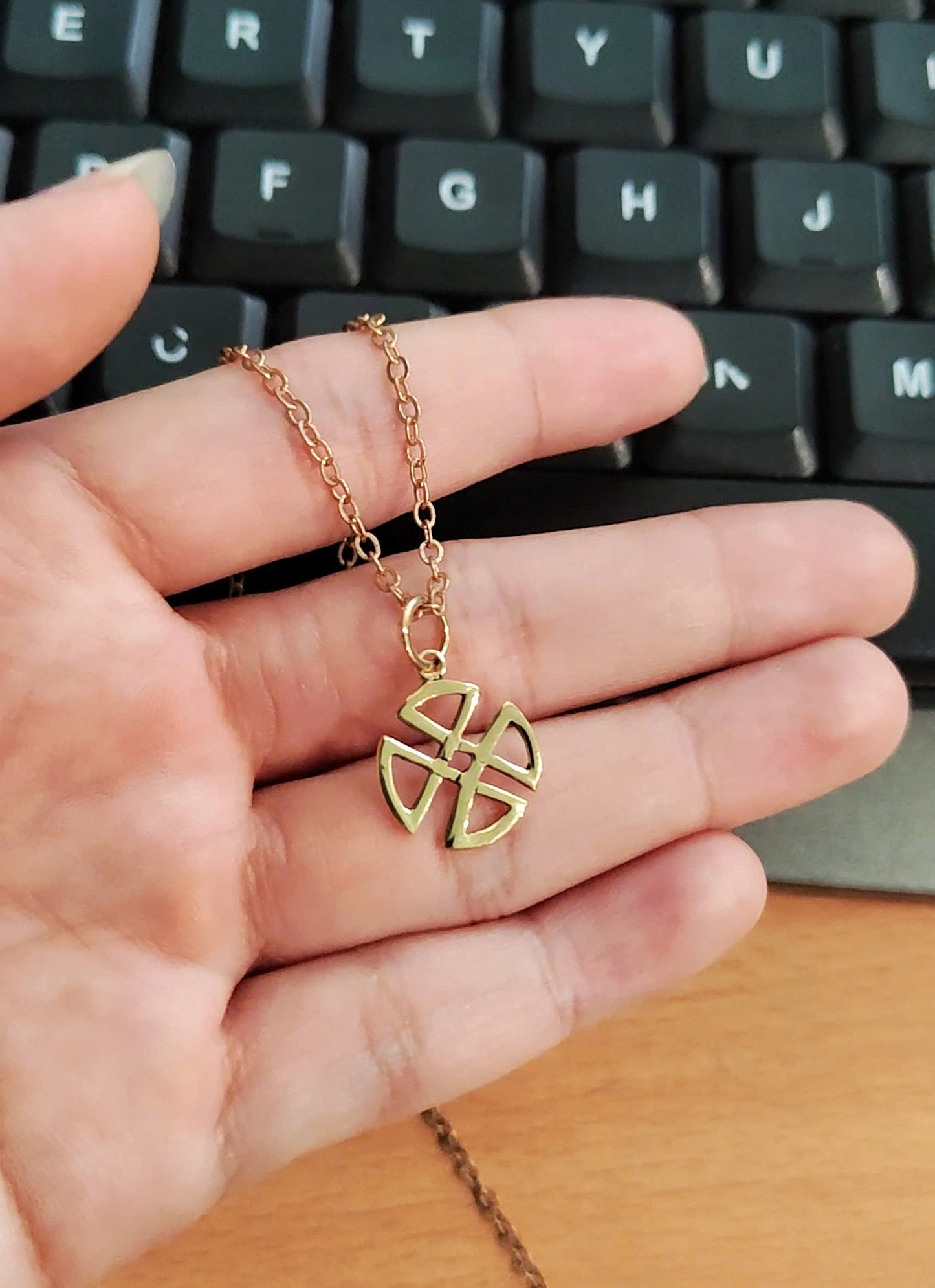 Vintage Celtic Shield Knot Gold Brass Sterling Silver Necklace Pendant Jewelry