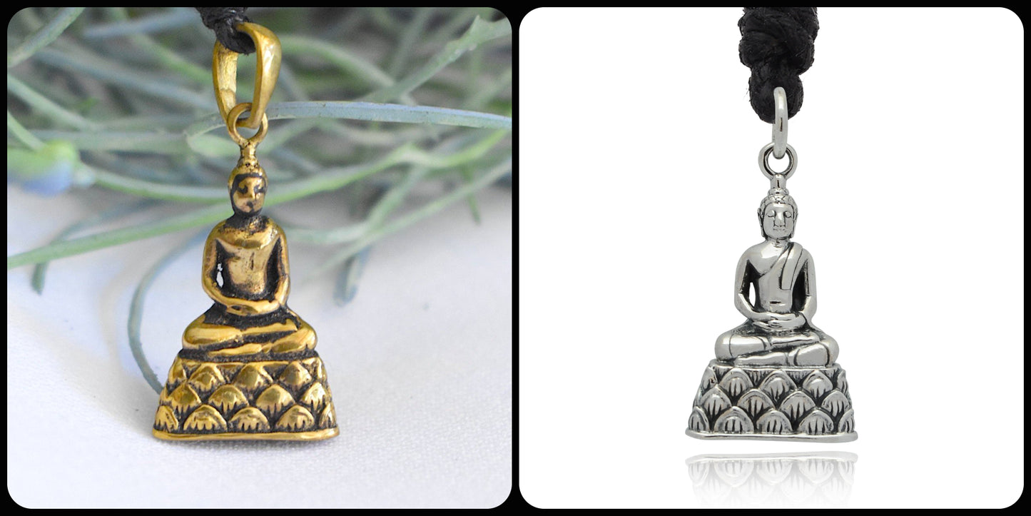 Buddha Meditation 92.5 Sterling Silver Gold Brass Necklace Pendant Jewelry