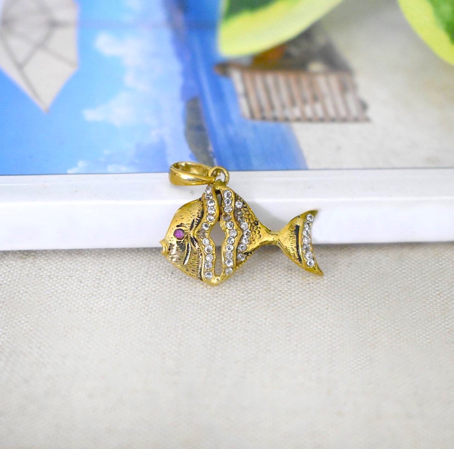Gold Fish Handmade Gold Brass Charm Necklace Pendant Jewelry
