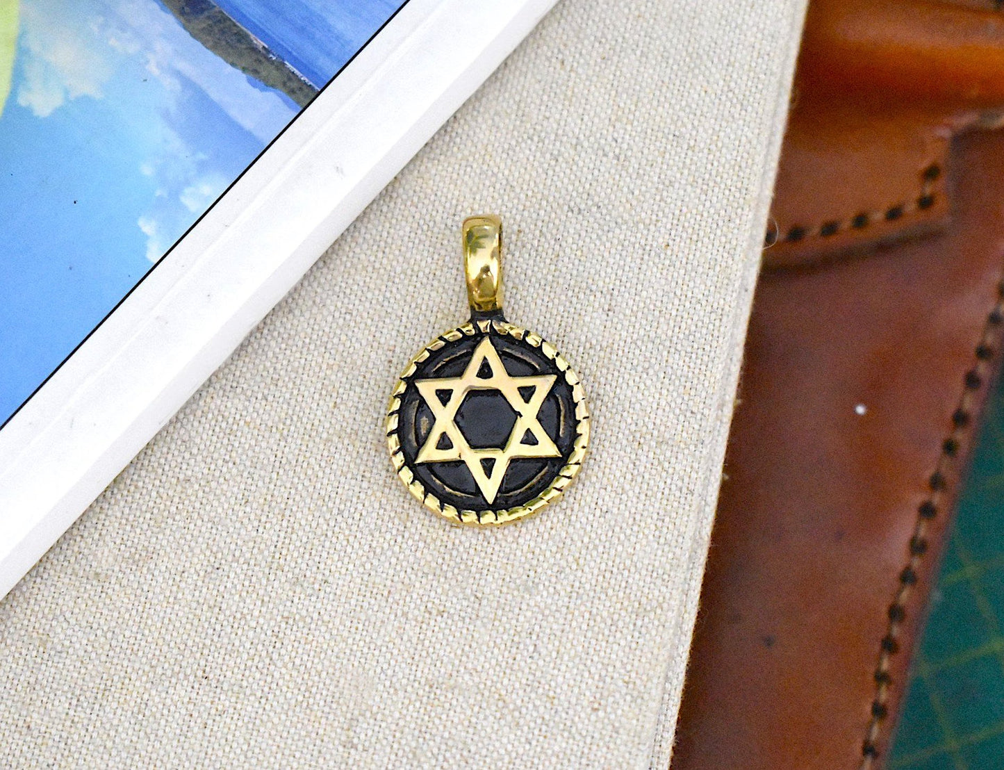 Star Of David Gold Brass Pewter Charm Necklace Pendant Jewelry