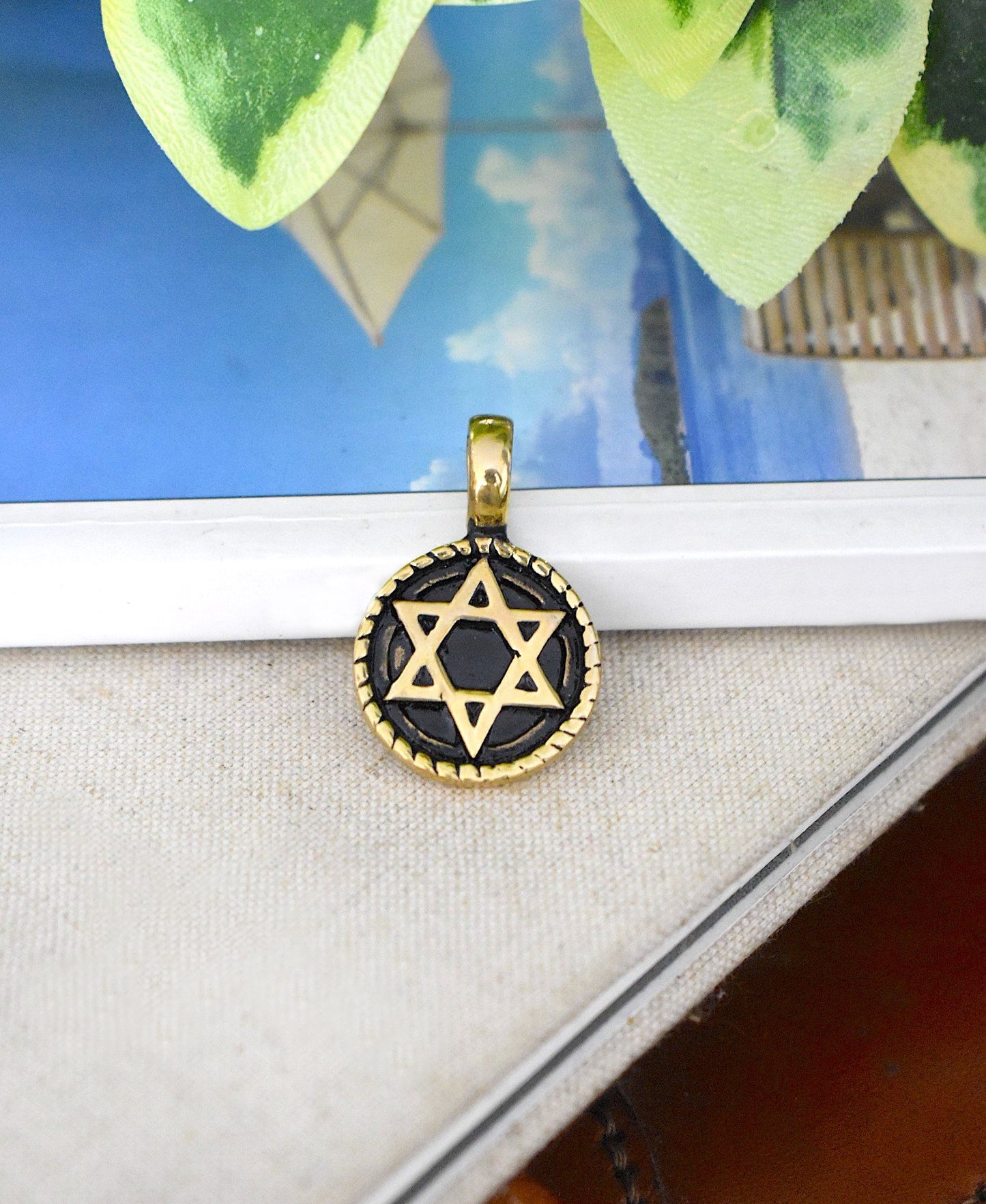 Star Of David Gold Brass Pewter Charm Necklace Pendant Jewelry