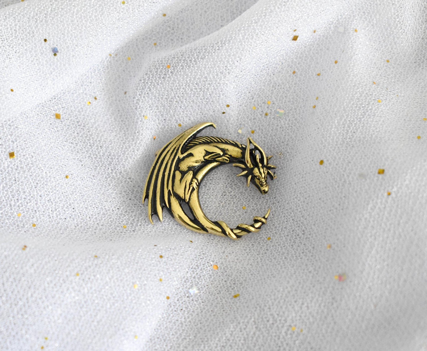 Sleeping Dragon Moon Silver Pewter Gold Brass Necklace Pendant Jewelry