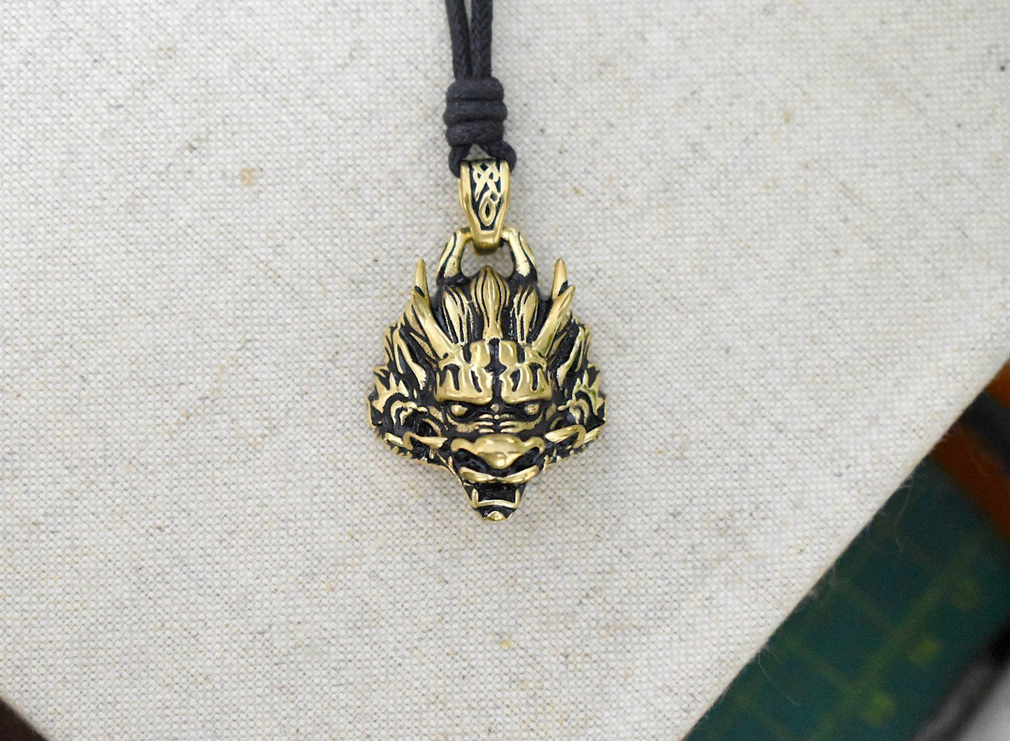 Gothic Dragon Head Gold Brass Charm Necklace Pendant Jewelry