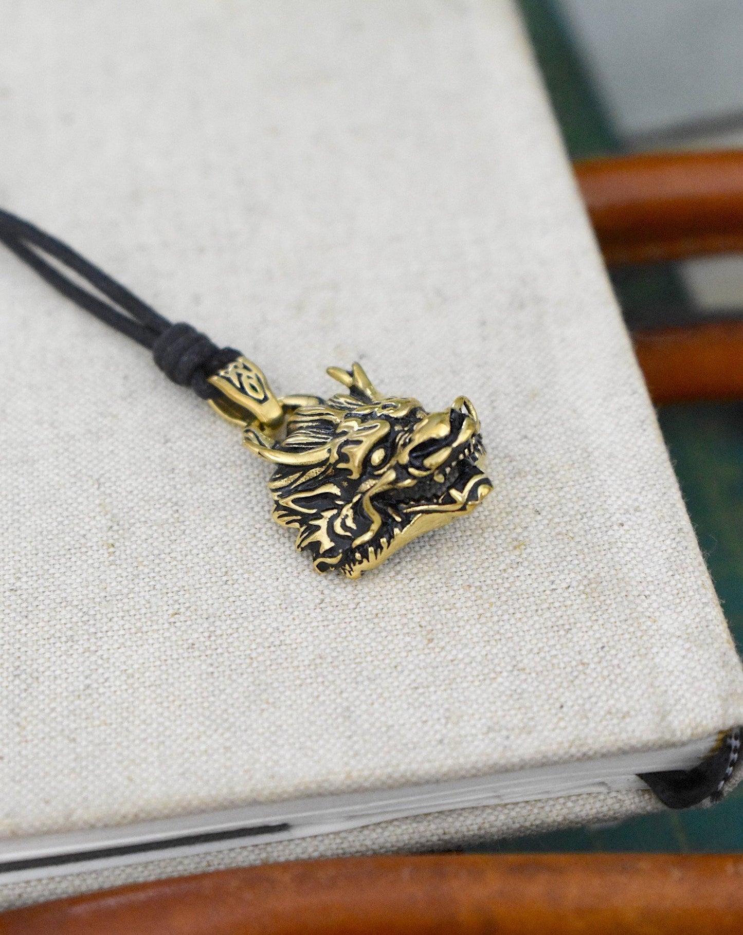 Gothic Dragon Head Gold Brass Charm Necklace Pendant Jewelry