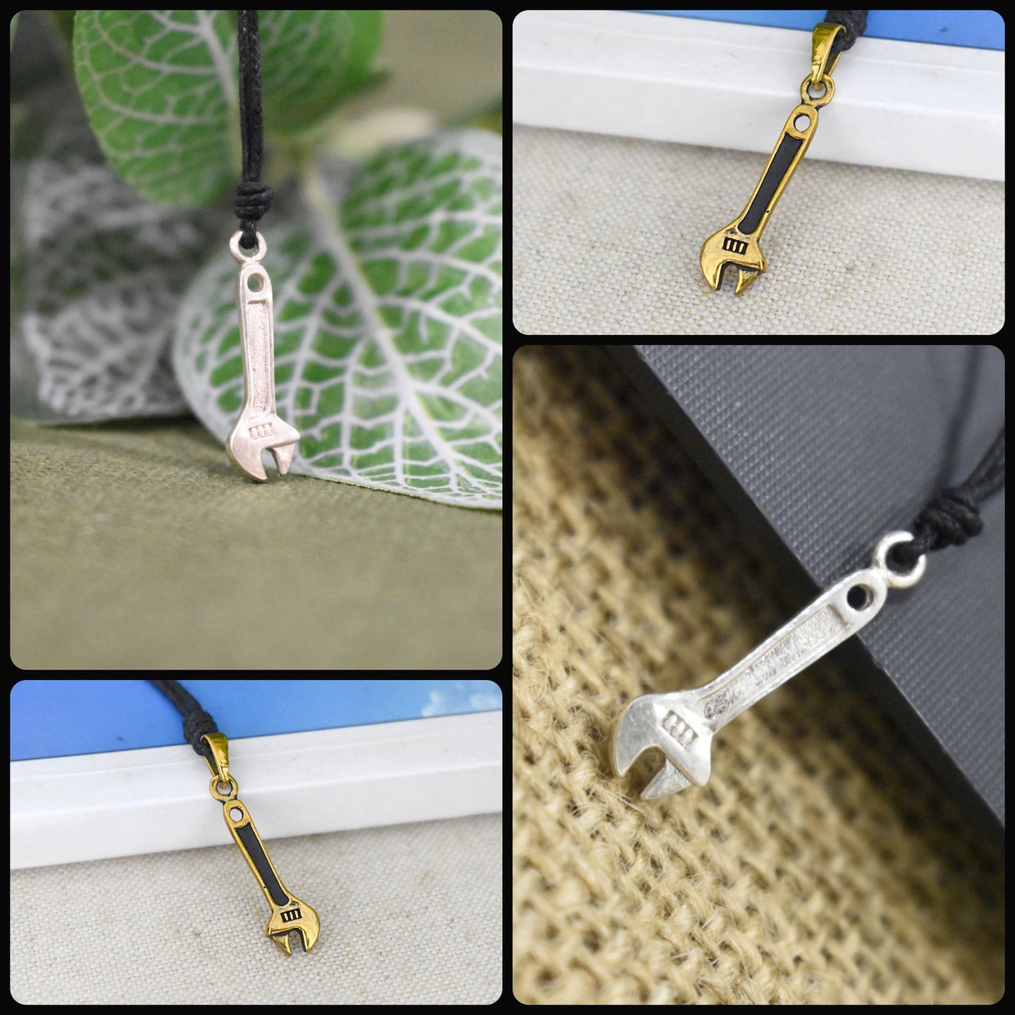 Adjustable Spanner 92.5 Sterling Silver Gold Brass Necklace Pendant Jewelry