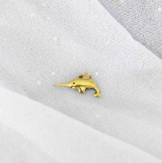 Cute Handmade Dolphin Gold Brass Charm Necklace Pendant Jewelry