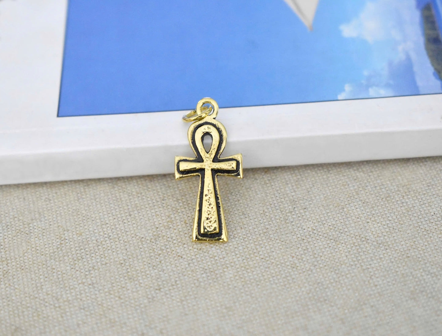 Vintage Celtic Cross Sterling Silver Gold Brass Charm Necklace Pendant Jewelry