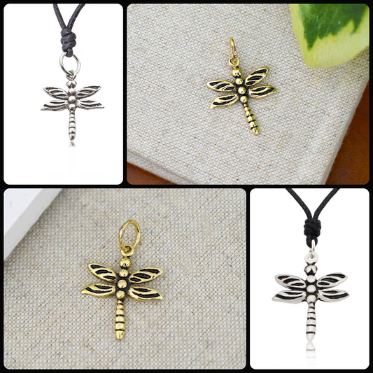 Small Dragonfly Sterling Silver Pewter Brass Charm Necklace Pendant Jewelry