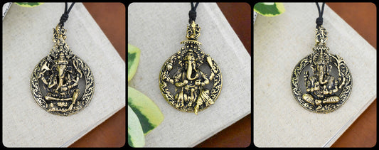 Ganesha Hindu Gold Brass Charm Necklace Pendant Jewelry