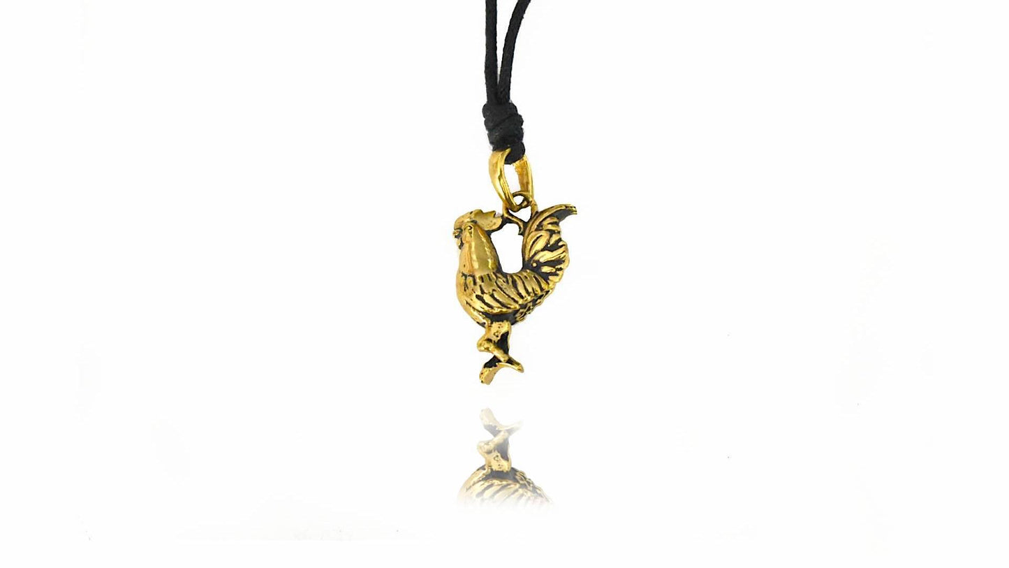 Rooster Gold Brass Charm Necklace Pendant Jewelry