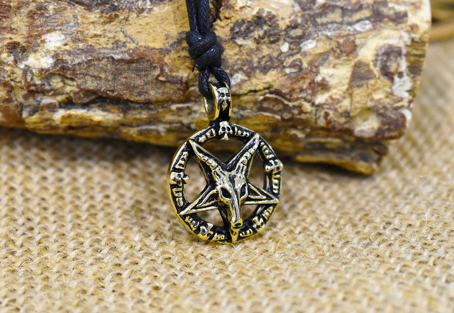 Goat Head Pentagram Star Gold Brass Charm Necklace Pendant Jewelry