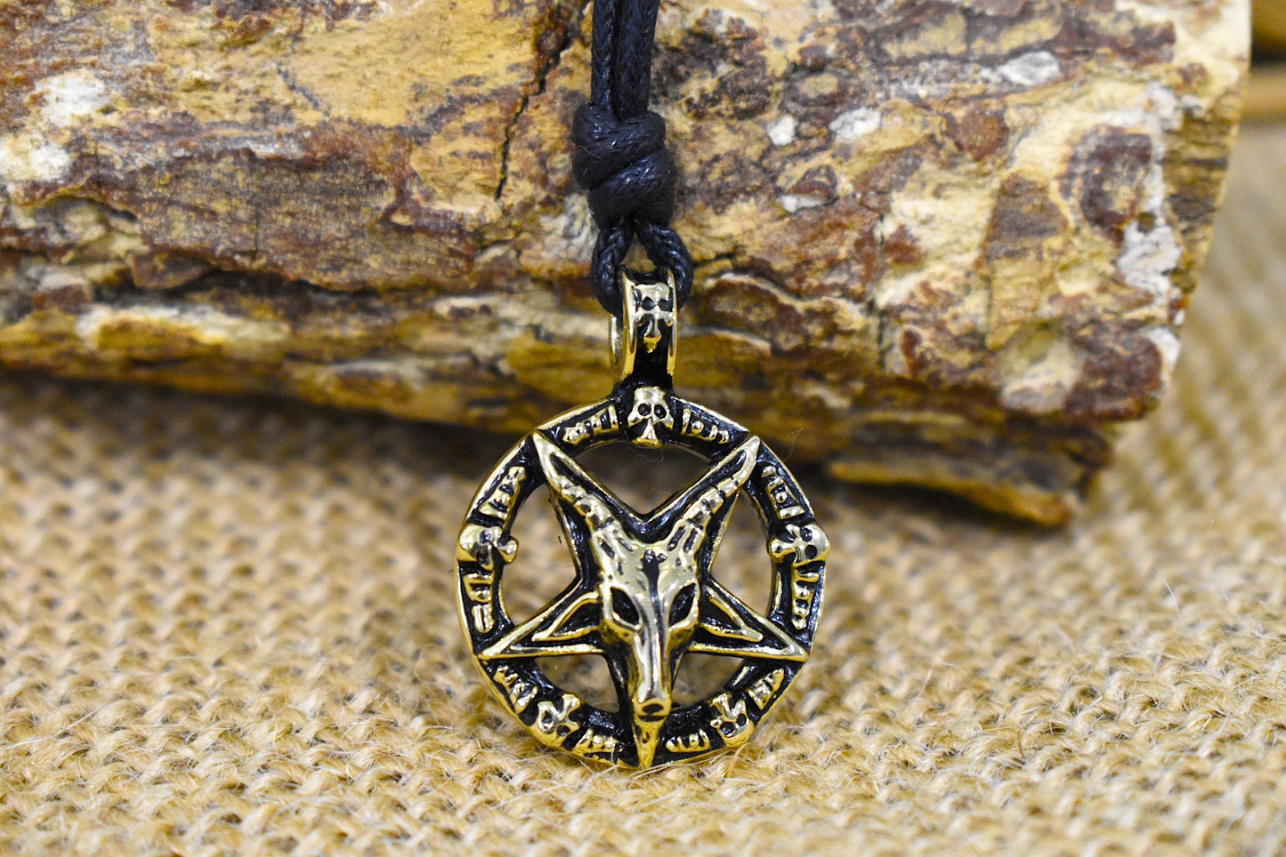 Goat Head Pentagram Star Gold Brass Charm Necklace Pendant Jewelry