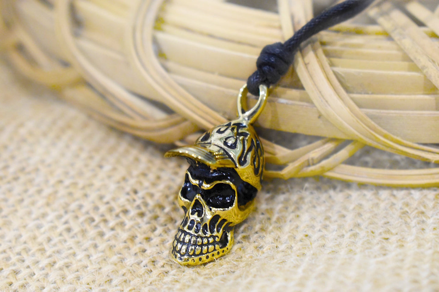 New Gothic Sport Man Skull Handmade Gold Brass Necklace Pendant Jewelry