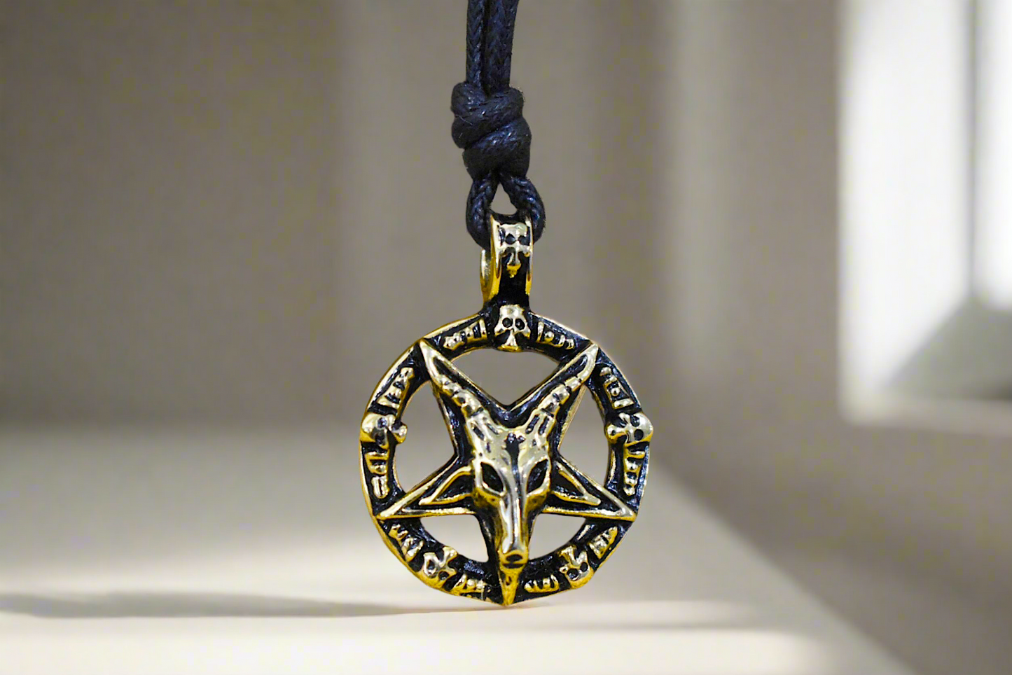 Goat Head Pentagram Star Gold Brass Charm Necklace Pendant Jewelry