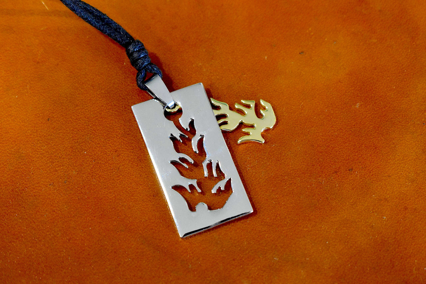 Fire Flame Handmade Pewter Brass Charm Necklace Pendant Jewelry