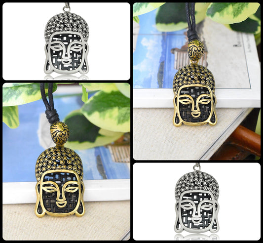 Tibetan Buddhist Buddha Head Sterling-silver Brass Charm Necklace Pendant Jewelry