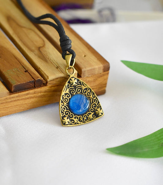 Stone Pattern Triangle Demon Eye Sterling Silver Gold Brass Pendant Necklace