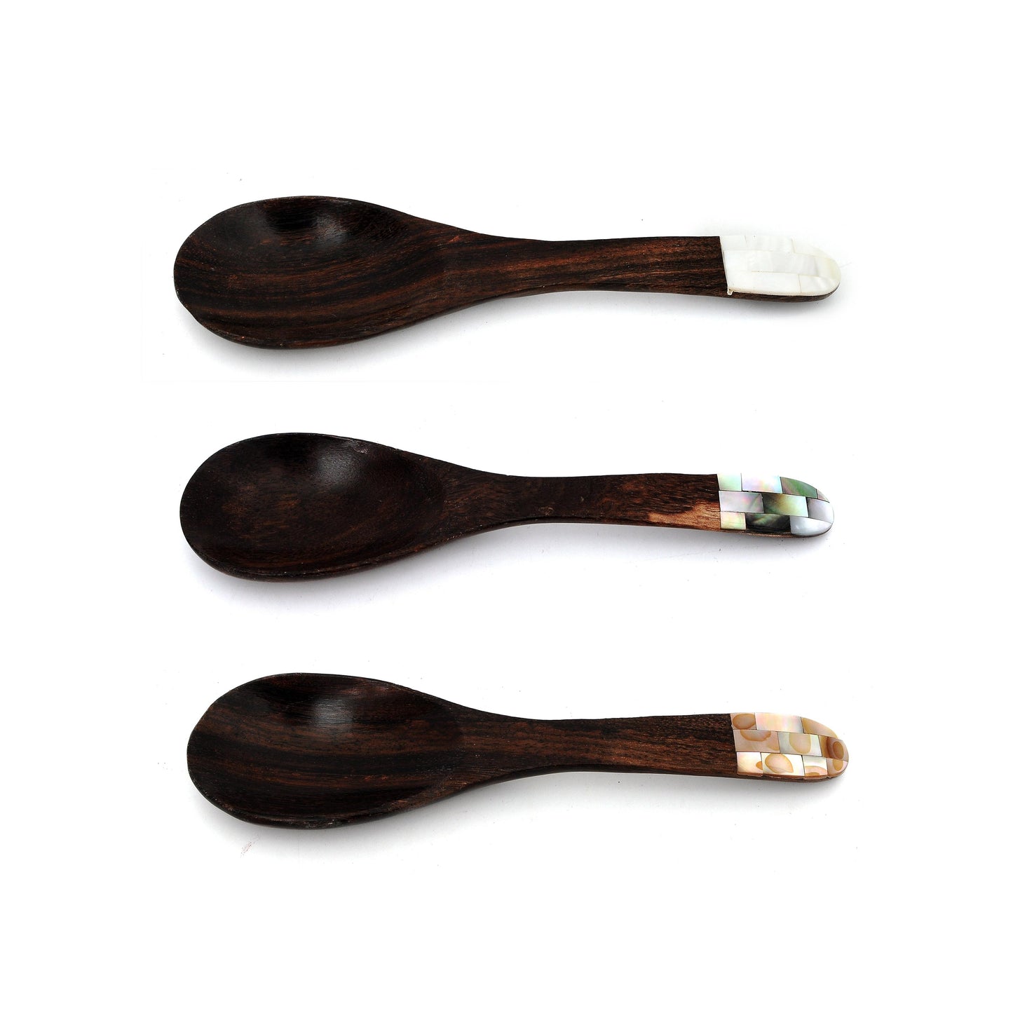 Handcrafted Natural Wooden Chinese Soup Spoon With Mother of Pearl Inlay Handle