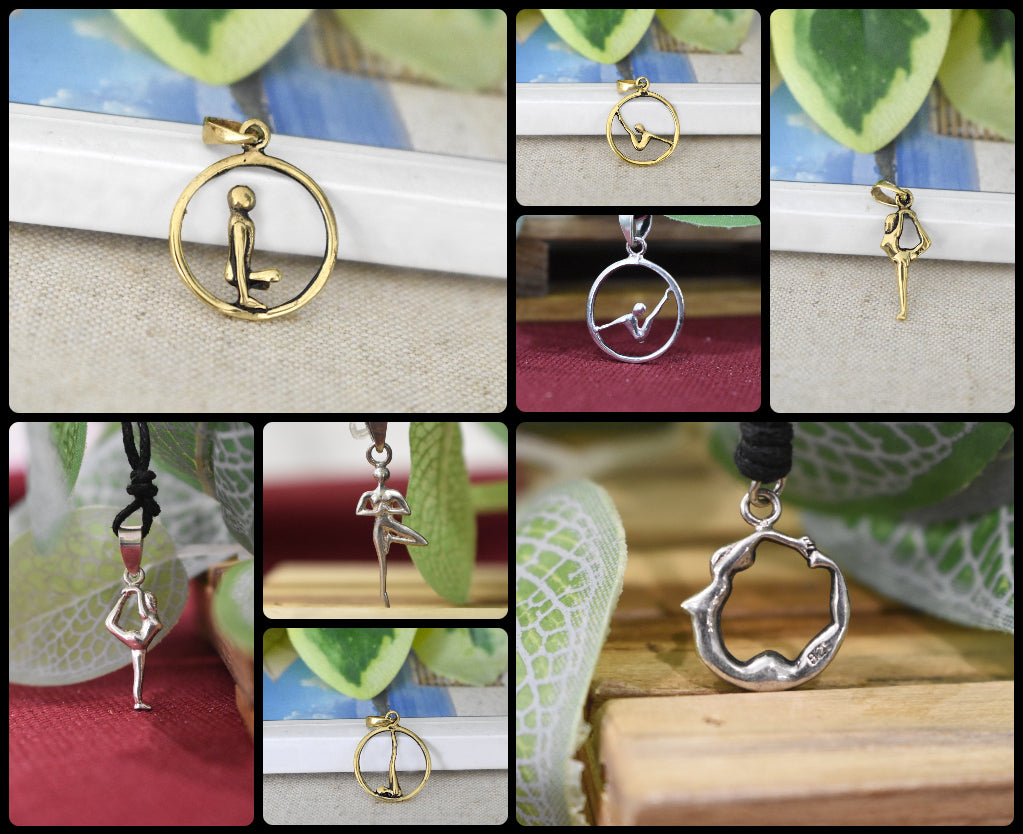 Yoga Pose 92.5 Sterling Silver Gold Brass Charm Necklace Pendant Jewelry