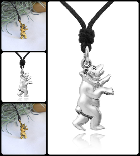 Cute Bear Sterling Silver Pewter Gold Brass Charm Necklace Pendant Jewelry