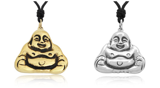 Laughing Zen Buddha Lucky 92.5 Sterling Silver Brass Charm Necklace Pendant