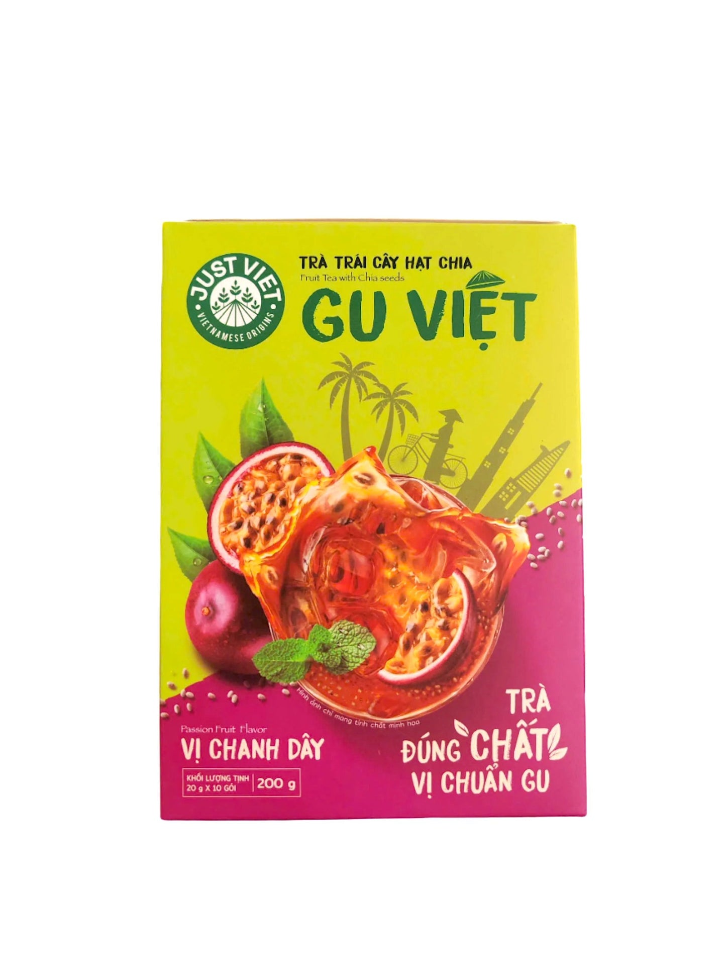 JUSTVIET Tea - Fruit Tea With Chia Seeds Litchi Peach Mango Passion Flavours 200g