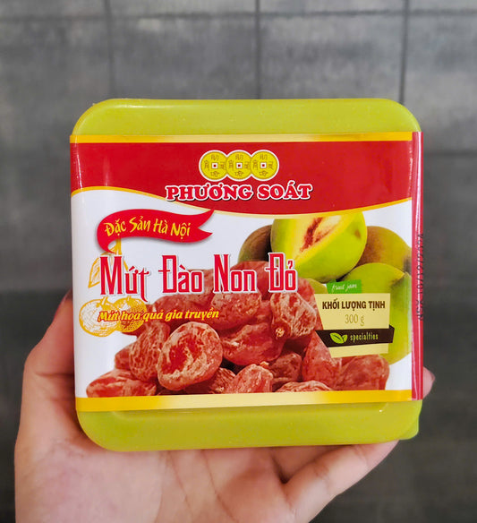 Phuong Soat Dried Candied Fruit Box With Variety Flavours Sau Gion, Peach & Plums with Ginger 300g Mứt Đào Non Đỏ, Mận xào gừng, sấu giòn