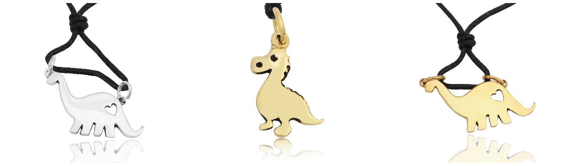 Cute Little Golden Dinosaur Pewter Gold Brass Charm Necklace Pendant Jewelry