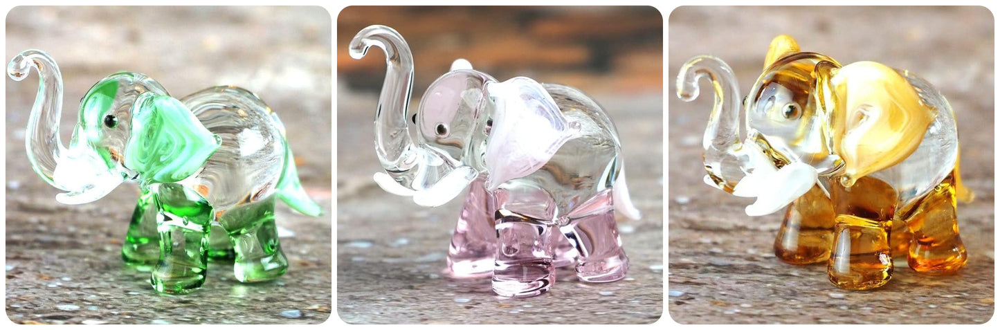 Lucky Elephant Figurines Brown Hand Blown Art Glass Collectible Animal Ornament Gift Decor