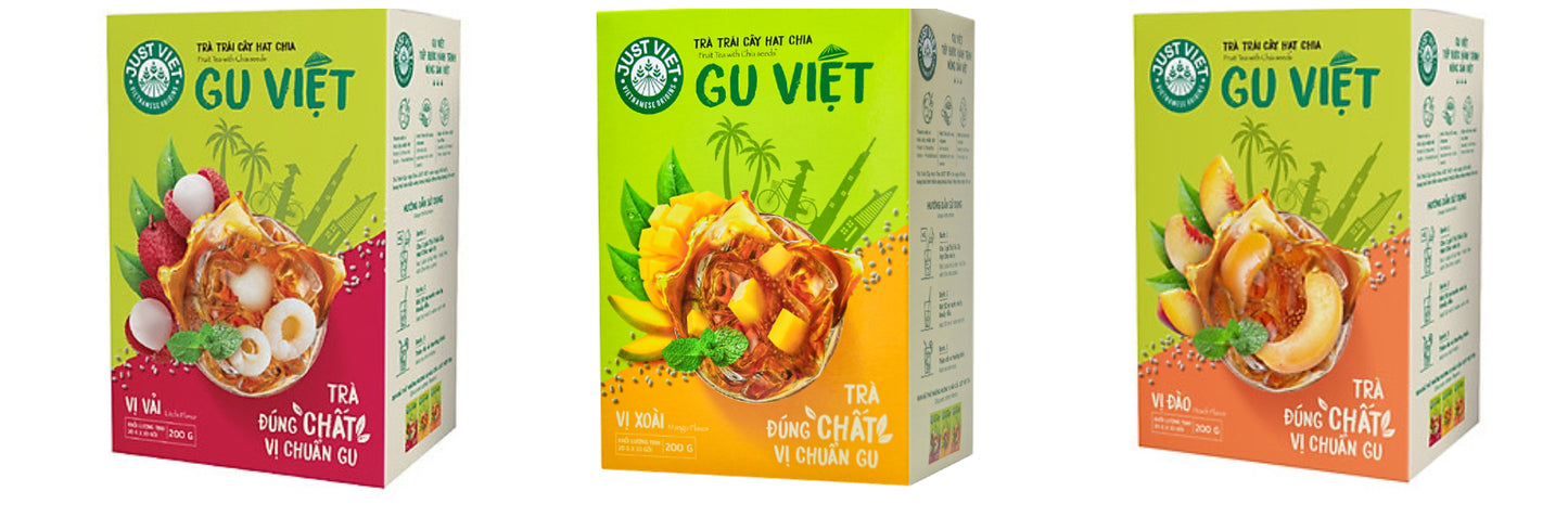 JUSTVIET Tea - Fruit Tea With Chia Seeds Litchi Peach Mango Flavours 200g