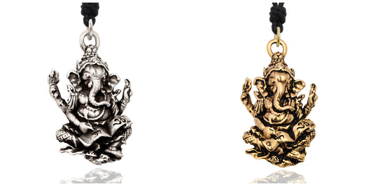 Hindu Ganesh Elephant God Silver Pewter Gold Brass Necklace Pendant Jewelry