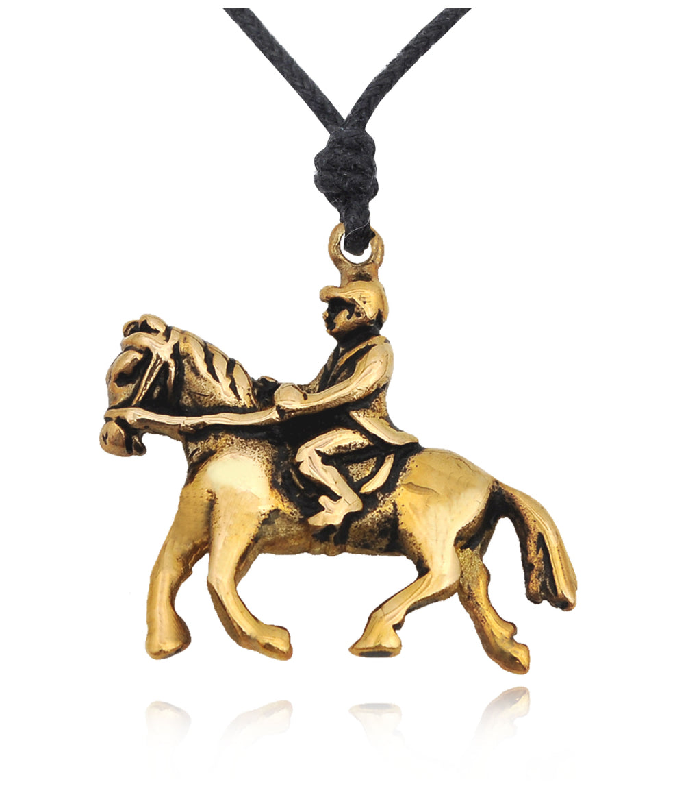 Jockey Horse Rider Handmade Brass Charm Necklace Pendant Jewelry