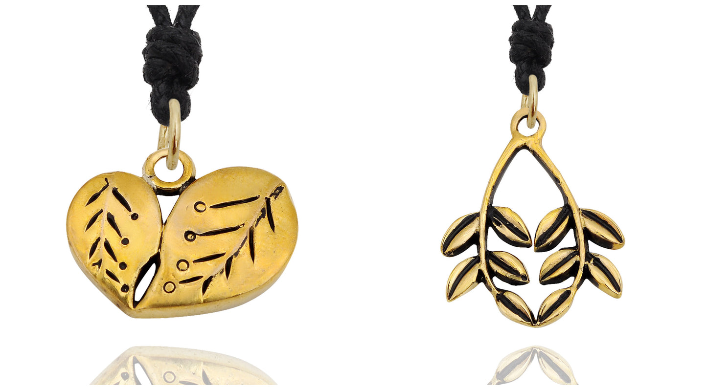 Cute Couple Leaves Handmade Gold  Brass Necklace Pendant Jewelry